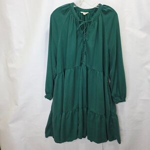 Terra & Sky Dress Womens Plus Sz 1X  Kelly Green Tiered Boho Cottagecore Prairie